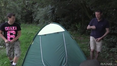 Short haired Mila Milan gets fucked in her tent during a camping trip