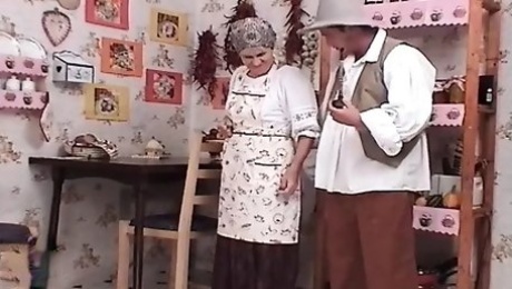 Hungarian gran Ibolya in national clothes fucks her grandson