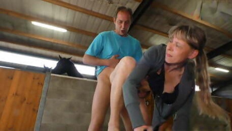 German mature skinny housewife has sex on a farm