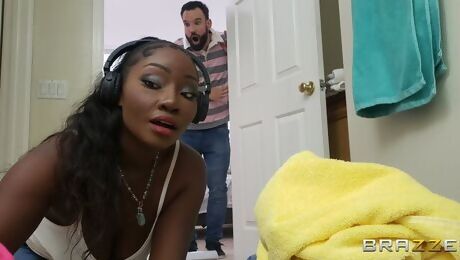 Sensual ebony teen Osa Lovely knows how to suck a white dick